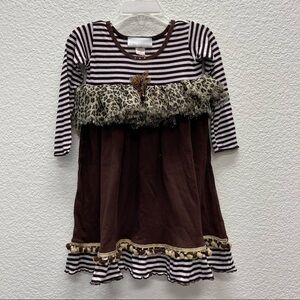 Toni Tierney Toddler Girl’s Size 2  Dress Boutique Brown Leopard Striped Tiered